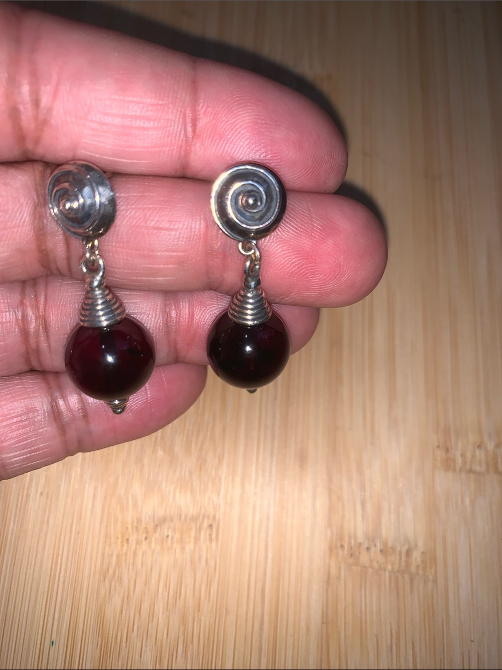 Handmade Vintage Dark Red Garnet Sterling silver Dangle Earrings